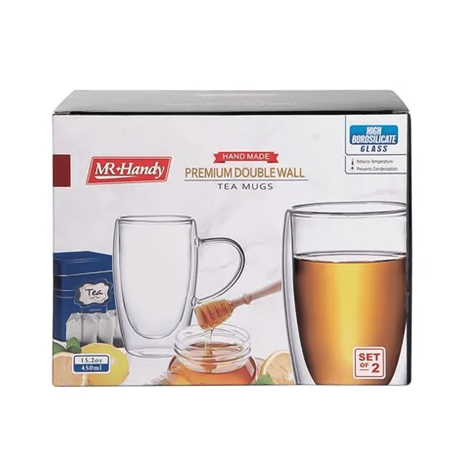 MR. HANDY SET DE TAZAS 2 PCS D/ VIDRIO